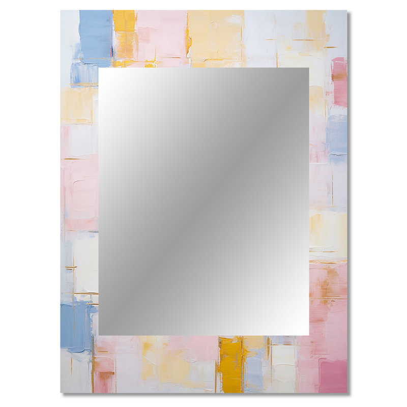 «Timeless Moments» en rose pastel, jaune et bleu - peinture murale abstraite, grand miroir moderne, impression sur métal