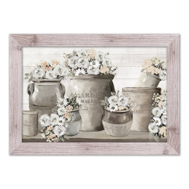 Fleurs de campagne française - peinture encadrée, H 16 po x l 24 po x P 0,75 po, Blanc