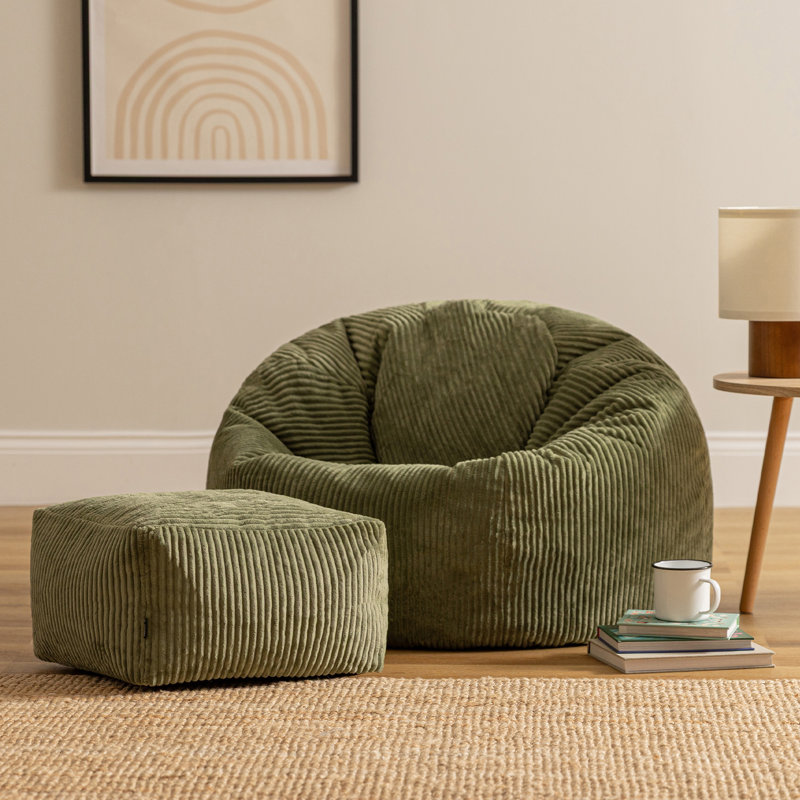 Kingston Cordurouy Bean Bag and Square Footstool, Sage Green