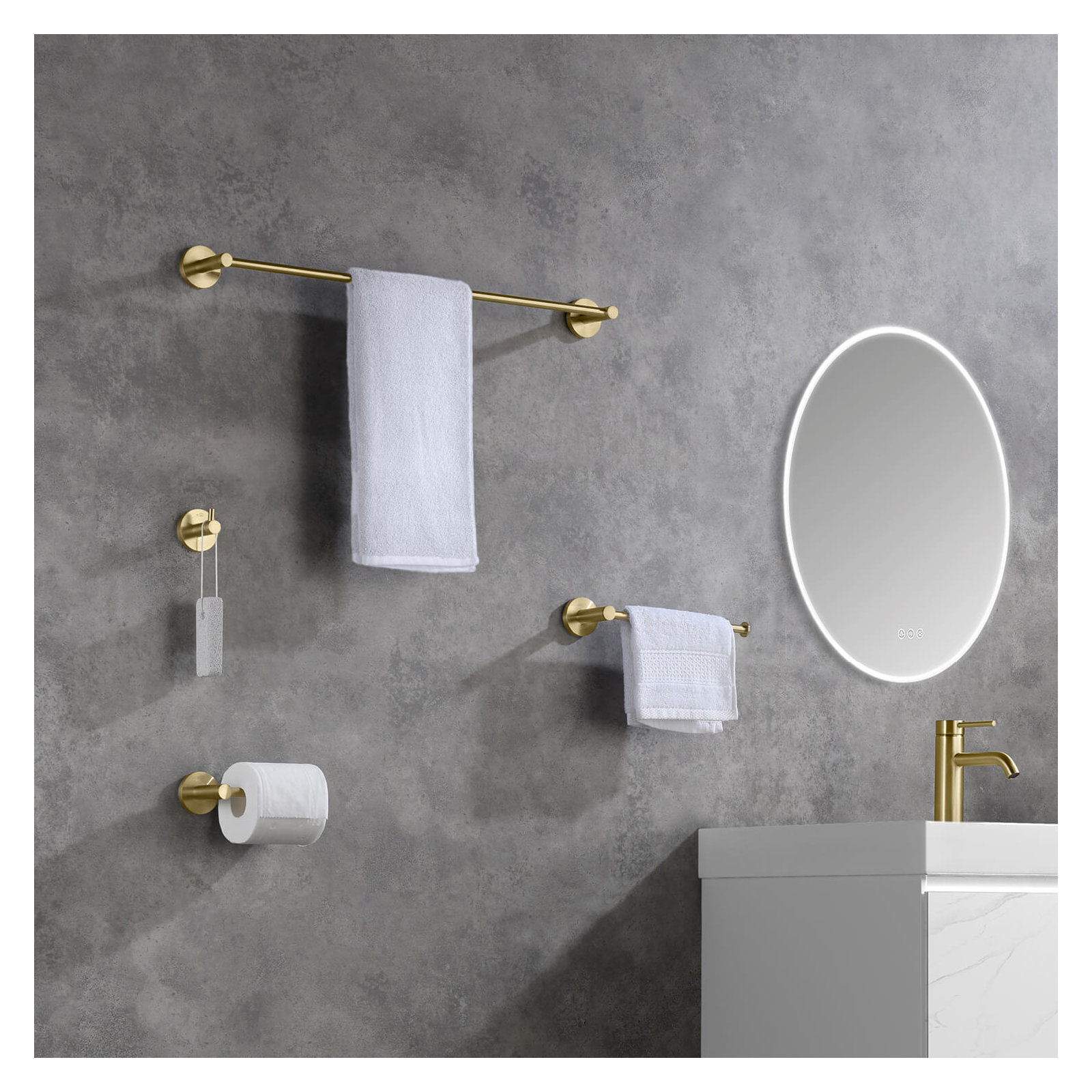 4 - Piece Bathroom Hardware Set, Brush Gold