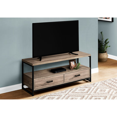 48 Inch Tv Stand With Dark Taupe Laminate And Black Metal Frame, 2 Drawers & Bedroom Storage Solutions, For Living Room, Fits 70-79 Tvs Contemporary Stand, Laminate, Metal, Options,