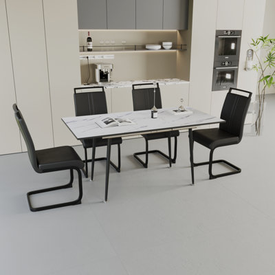 Ensembles de table de salle à manger extensibles avec rangement, panneau de fibres à densité moyenne et métal, pour recevoir en famille moderne