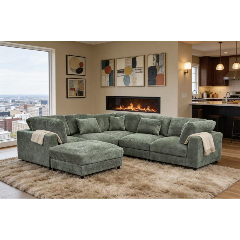 Canapé modulaire Everden, H 33 po x l 112 po x P 112 po, Polyester vert