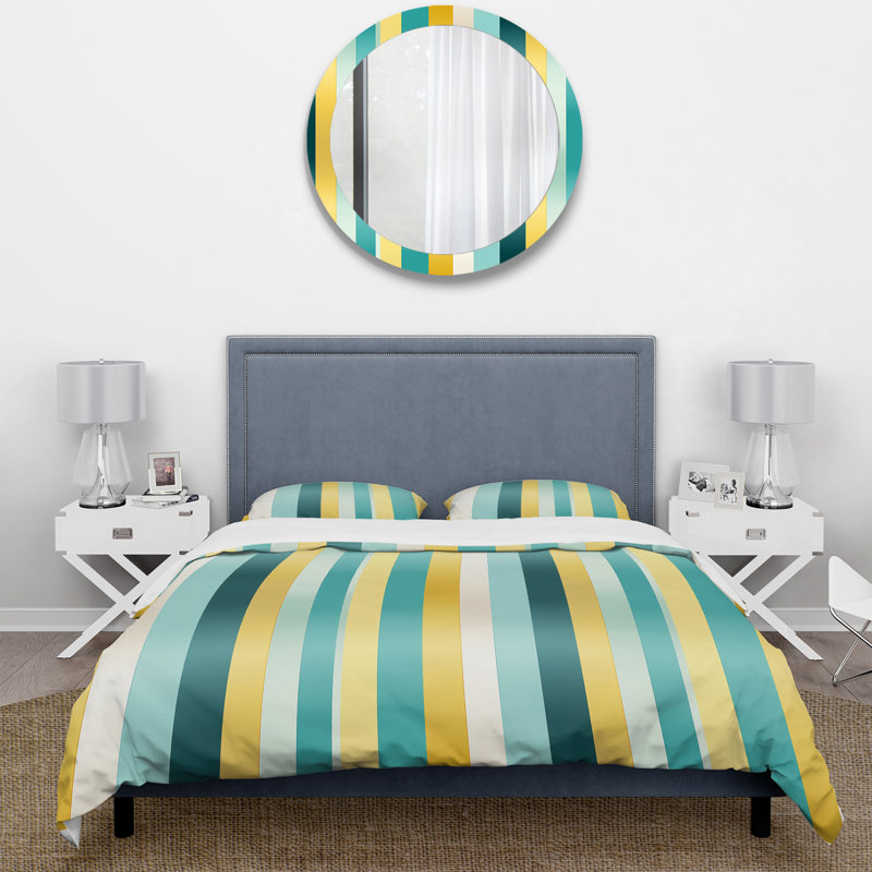 Ensemble de housse de couette à rayures vertes et jaunes Harmony I, Housse de couette pour très grand lit et 2 très