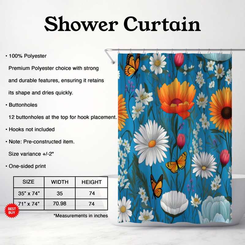 Rideau de douche Blooming Harmony - Premium, H 74 po x l 71 po