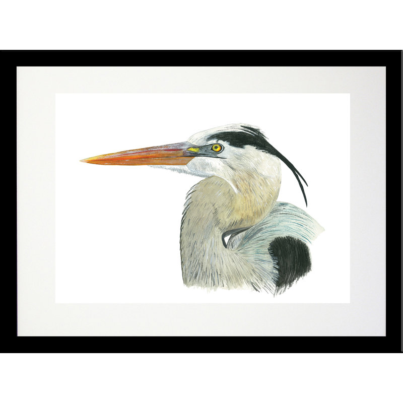 «Heron», reproduction de peinture à l'huile encadrée, Cadre noir, H 19 po x l 23 po
