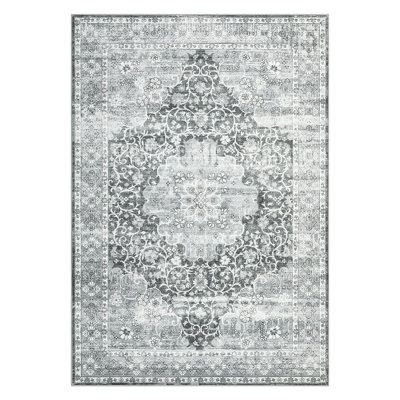 Oriental Machine Washable Rug with Rubber Backing for Living Room Floral Non-Slip Area Rug Vintage Indoor Carpet Non-Shedding Rug for Bedroom Dining Room Hallway Kitchen Office Playroom Nursery