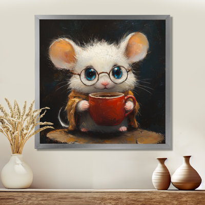Kenyada Funny Rabbit Having A Tea I - mouse Wall Art