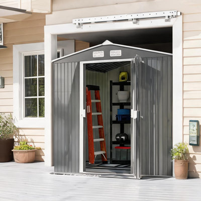 Galvanized Steel Storage Shed with Sliding Doors and Ventilation for Backyard Garden Tools