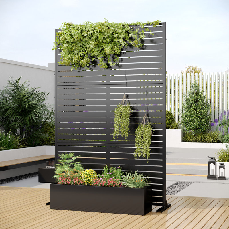 Panneau d'intimité en treillis avec jardinière pour l'intérieur / extérieur / décoration / jardin, Noir