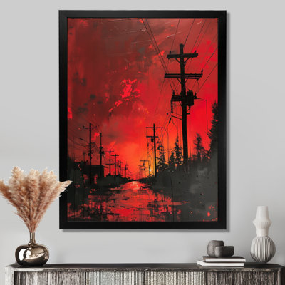 Red Black Power Lines To The Darkness I - Power Lines Wall Art