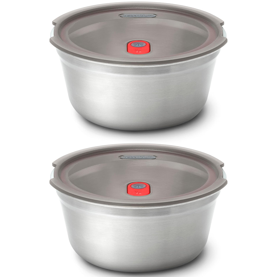Set of 2 Steel Food Box Medium 900ml- Grey