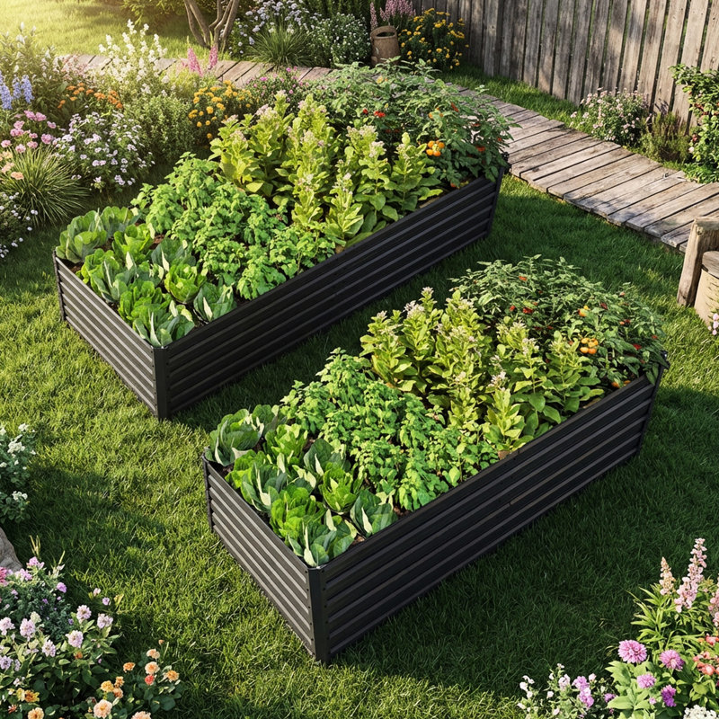 Lit de jardin surélevé en métal galvanisé 8 x 4 x 2 pi, noir, pour la plantation de légumes, de fleurs et d'herbes, aération de racines à fond ouvert et pot à fleurs en acier à conception centrée sur l'utilisateur, vent, rouille