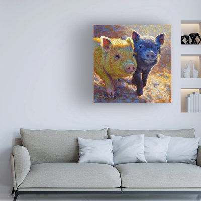 Wrapped Canvas Wall Art - Rita Kirkman 'Piggy Pals' Wall Art for Living Room, Bedroom, or Office Décor  - 24x24