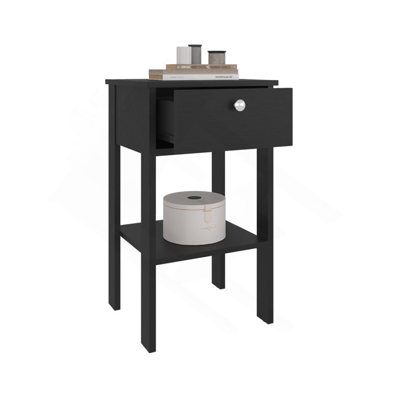 Table de chevet Newcastle avec un tiroir et une tablette ouverte, table de chevet moderne, Noir