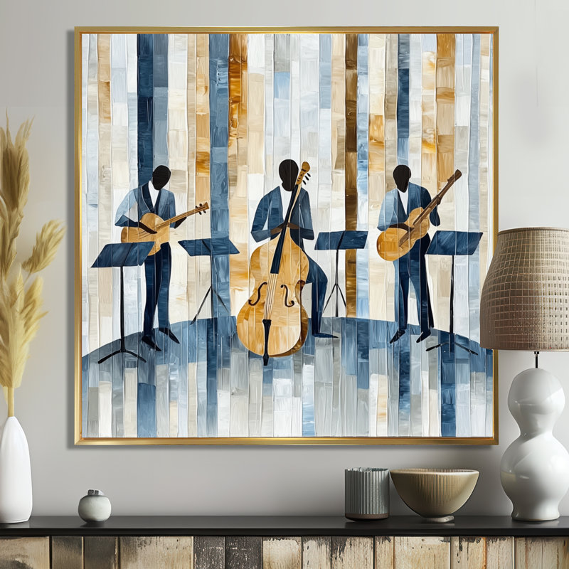 «Jazz Musisans In The Studio - Music Jazz Print», art mural, H 16 po x l 16 po, Reproduction avec cadre flottant, Gold
