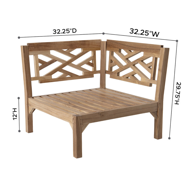 Monterey Teak Outdoor Seating Group with Cushions, Sapphire, 5 Pcs:  Sectional,Chair,Cushion,Table,Ottoman