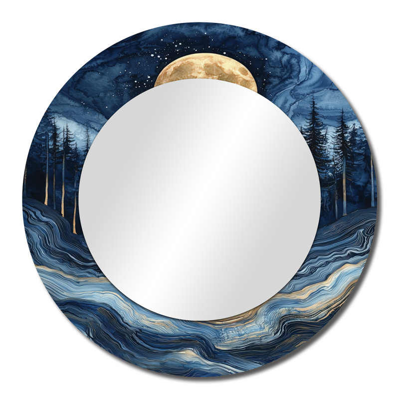 Lune au-dessus de la forêt de pierre Safire - Art mural miroir astronomique - imprimé sur métal, 23 po x 23 po