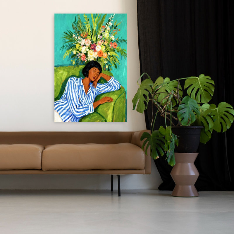 «Sleeping Woman Blooms», art mural contemporain, H 48 po x l 32 po