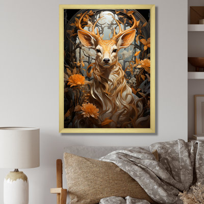 Floral, portrait de cerf, beauté - art mural animal cerf