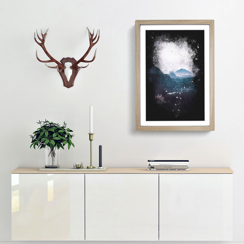 Hohenschwangau Castle Paint Splash - Picture Frame Graphic Art, 63cm H x 45cm W x 2cm D, Oak Framed