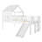Twin Size House Loft Bed with Slide & Playhouse Design, Star-Moon LED Roof, Window & Safety Rails, No Box Spring Needed,White-925620106-925620107