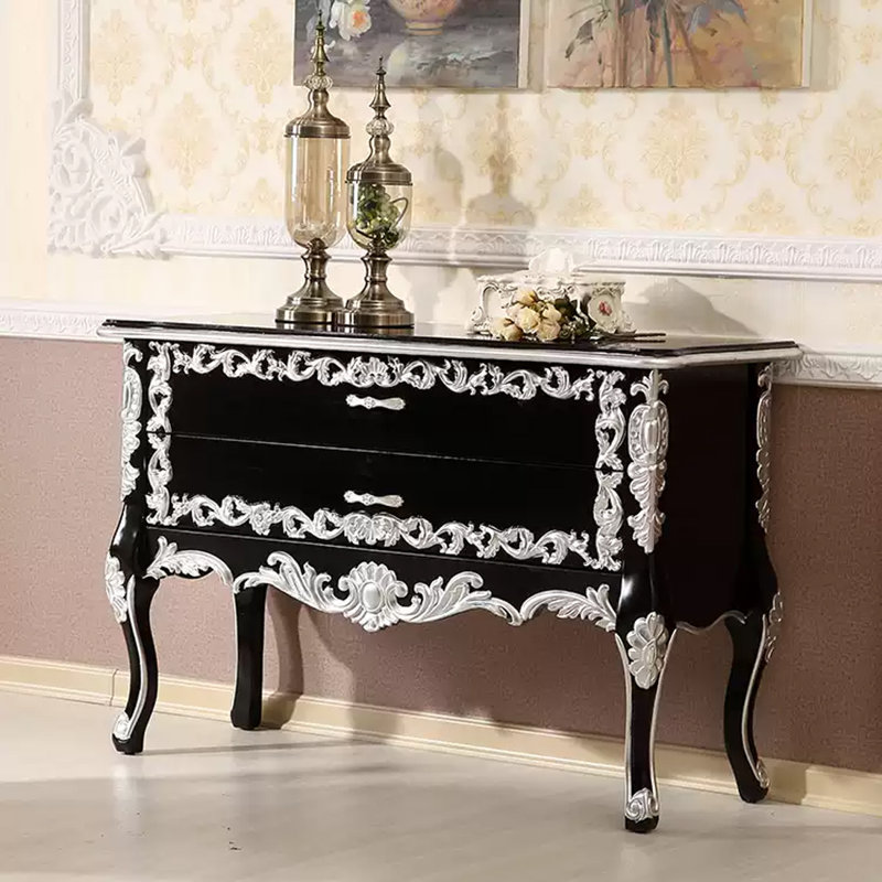 Armoire élégante à deux tiroirs sculptés, Noir