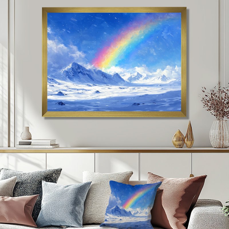 Arc-en-ciel dans l'Arctique I - art mural toile arc-en-ciel, H 24 po x l 32 po, Cadre doré simple