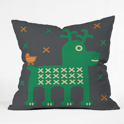 Gabriela Larios Reindeer and Birdy Throw Pillow