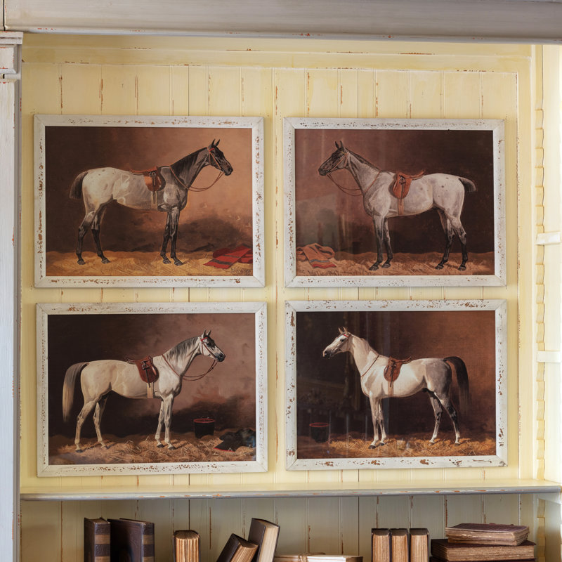 Rustic Framed Thoroughbred Horse Prints – Set of 4