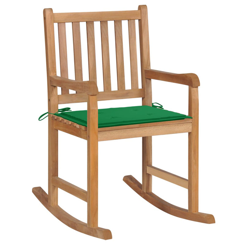 Chaise berçante d'extérieur avec coussin en bois de teck, Vert