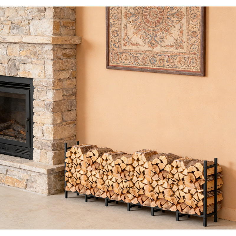 Support à bois de chauffage d'extérieur de 8 pi, support à bois de chauffage robuste, support à bois de chauffage à l'intérieur, support à bois de chauffage, support à piles de bois pour patio, jardin, cour arrière, noir mat