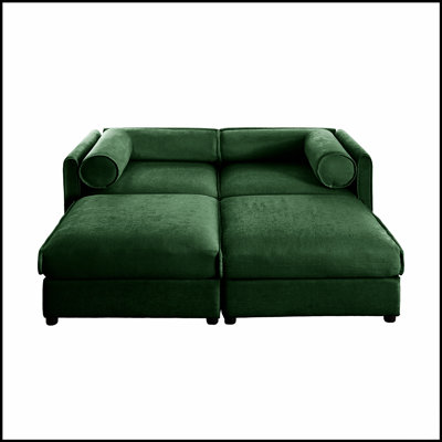 Élégant canapé 2 places en chenille avec 2 sièges de rangement pour repose-pieds, dossier cylindrique et accoudoirs, causeuse moderne en tissu avec espace de rangement caché
