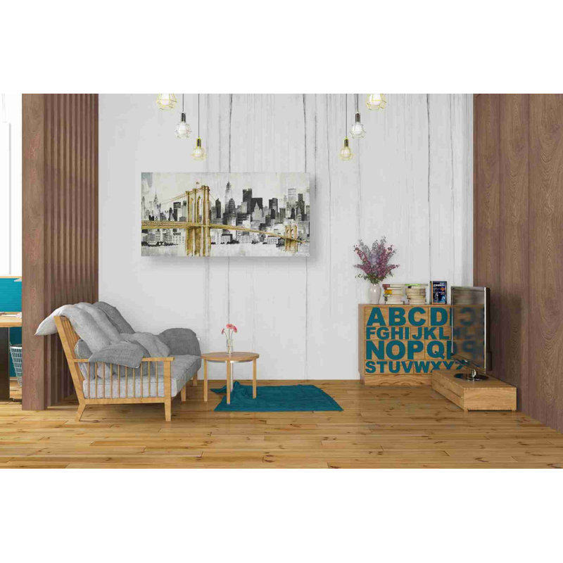 «New York Skyline I Yellow Bridge» par Avery Tillmon, art mural sur toile, H 20 po x l 40 po