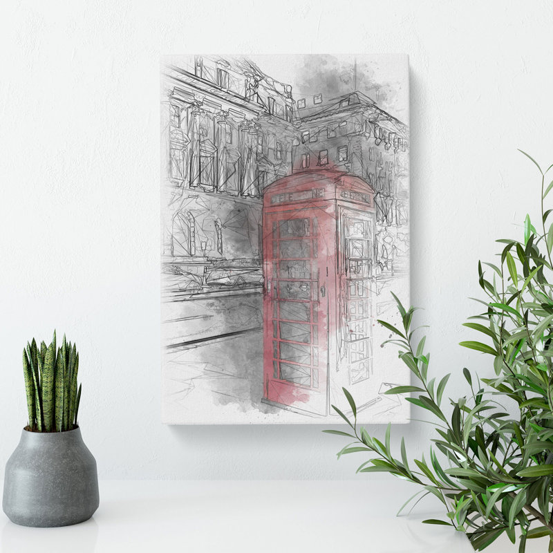 Red Telephone Box - Wrapped Canvas, 50cm H x 35cm W x 3cm D