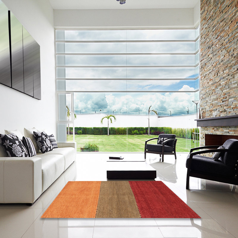 Tapis de zone rouge/orange contemporaine, Carré 3 pi