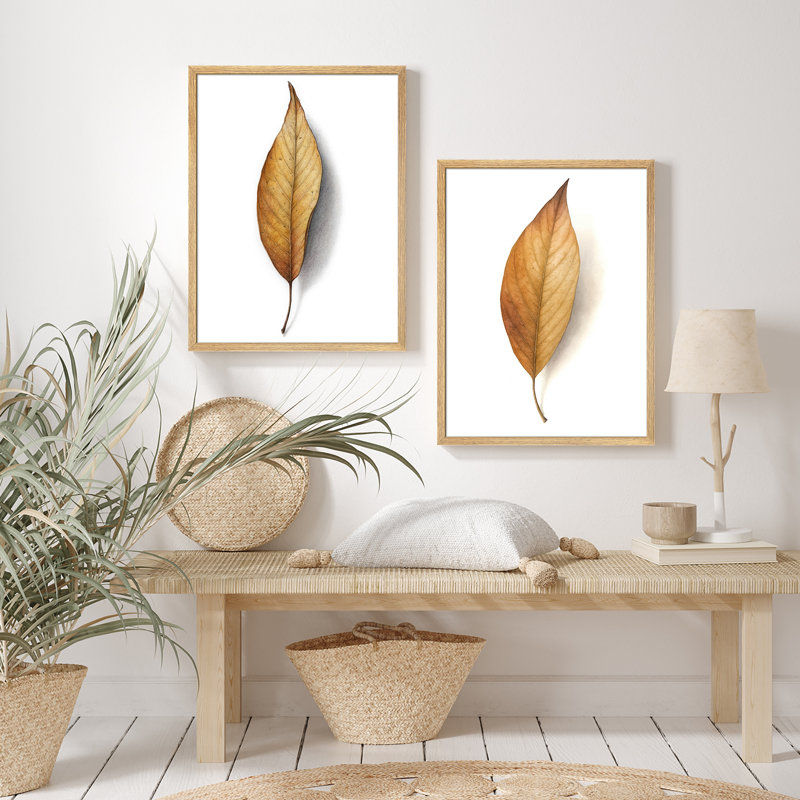 «Golden Autumn Leaves», ensemble d'art mural encadré - 2 pièces de motifs botaniques réalistes dans des tons de brun chaud, art saisonnier inspiré de la nature pour le salon ou la salle à manger