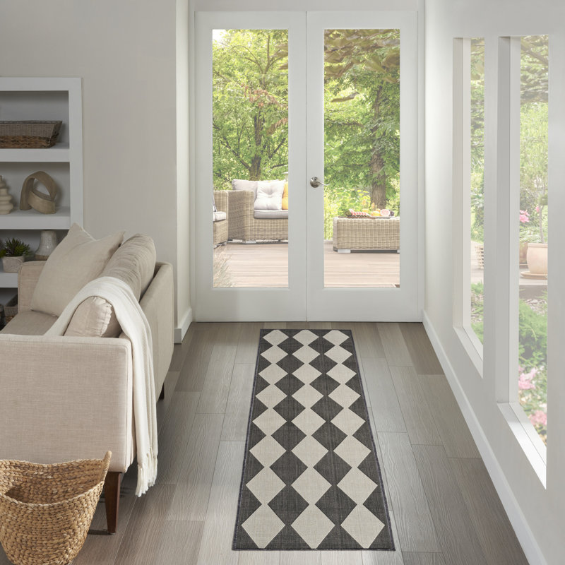 Tapis intérieur / extérieur rectangulaire Positano, Noir, Tapis de couloir 2 pi 2 po x 8 pi