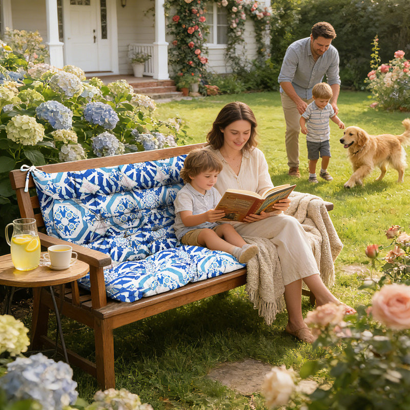 Porch Swing Cushions With Backrest, 4" Thicken Waterproof Outdoor Bench Cushion, Only Cushion, Lange, 40" W x 20" D
