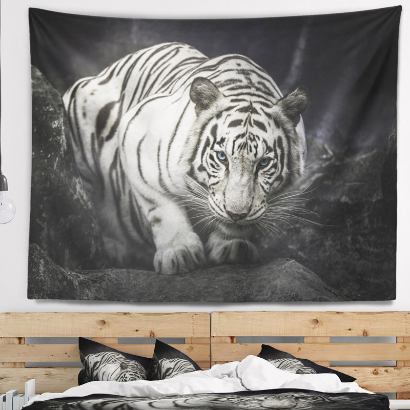 Tapisserie blanche de tigre Animal, H 68 po x l 80 po