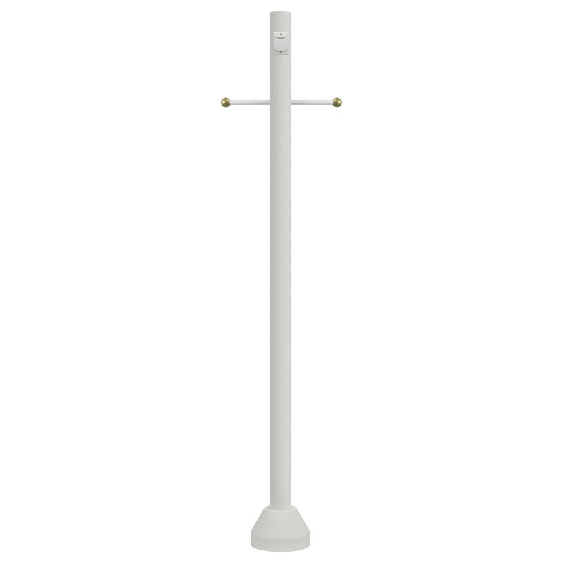 Solus 6 Ft. Surface Mount Lamp Post with Decorative Cross Arm, Convenience Outlet and Aluminum Base Cover, White