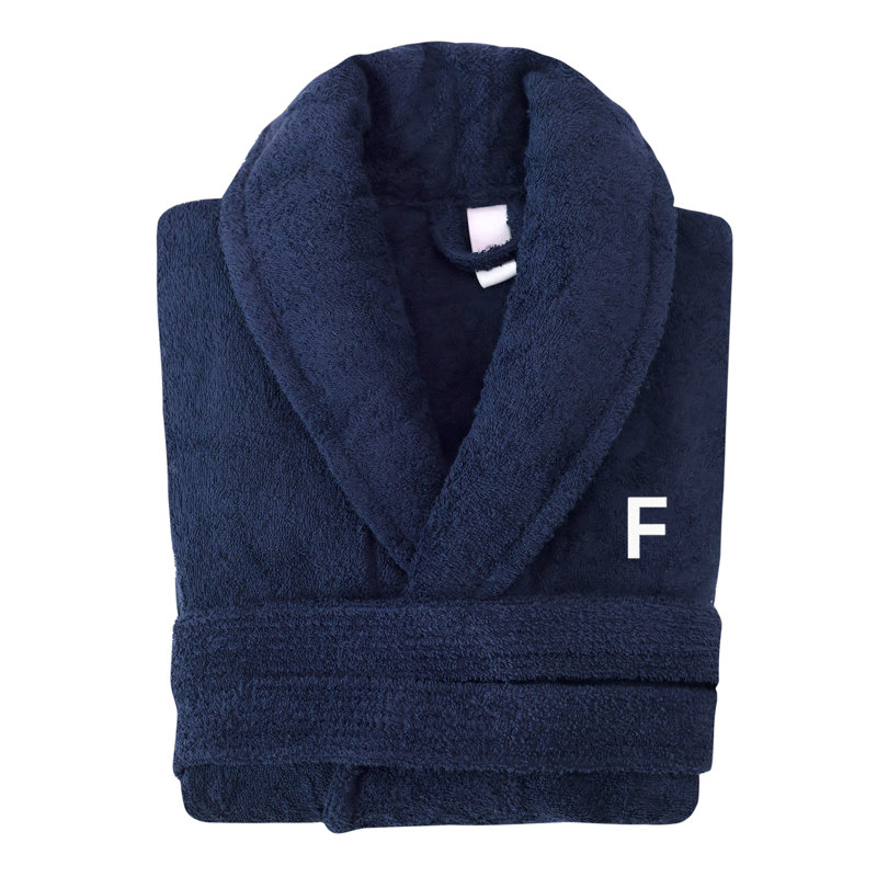 Peignoir monogramme en coton turc châle, Marine, F