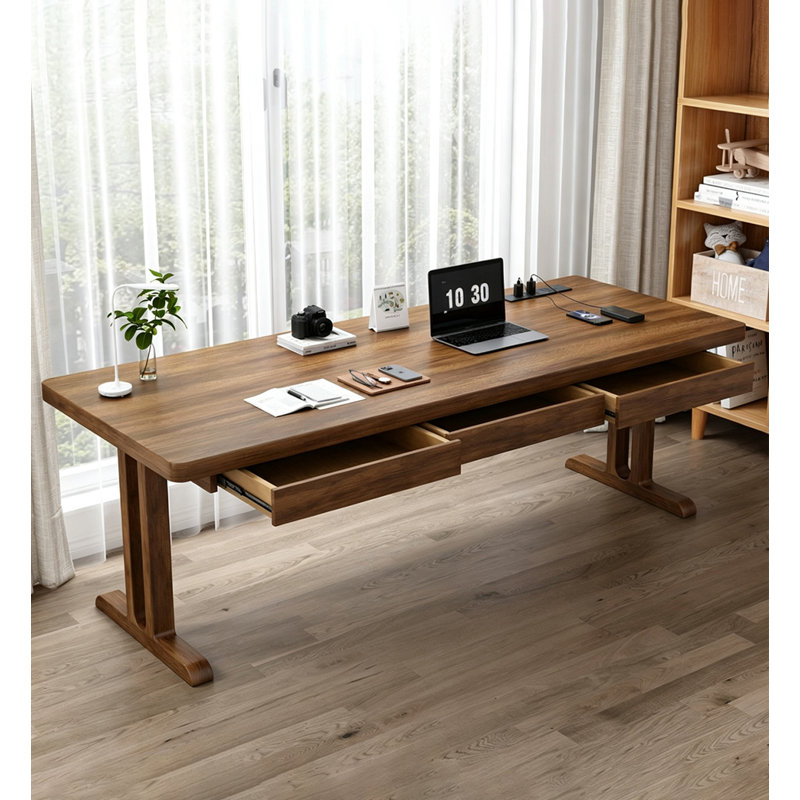 Grand bureau en bois avec trois tiroirs de rangement, H 29,53 po x l 62,99 po x P 23,62 po