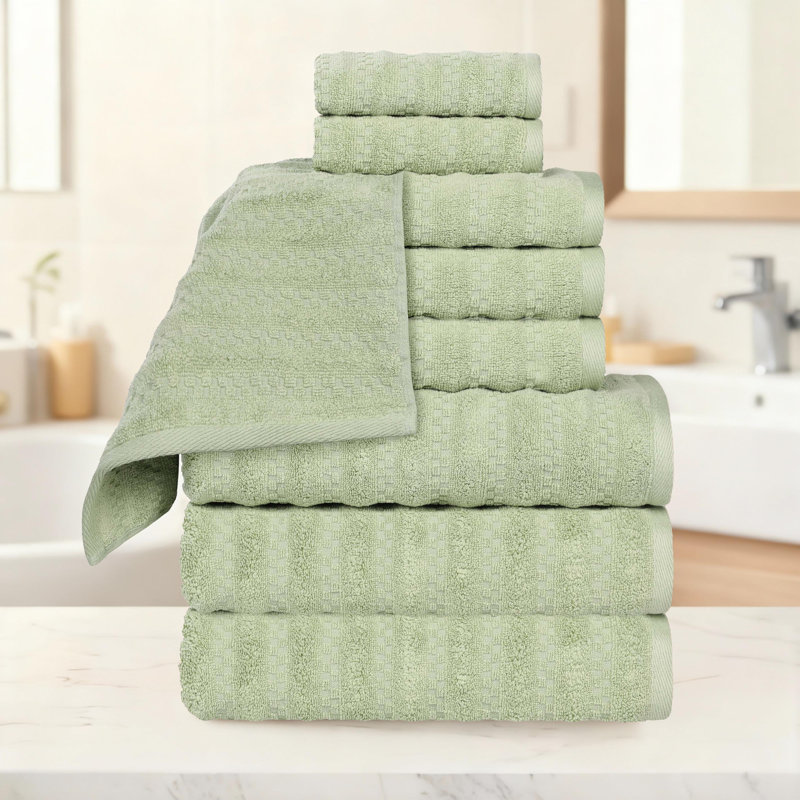Ensemble de serviettes en coton Nile Mills - Texture gaufrée - Séchage rapide, Vert