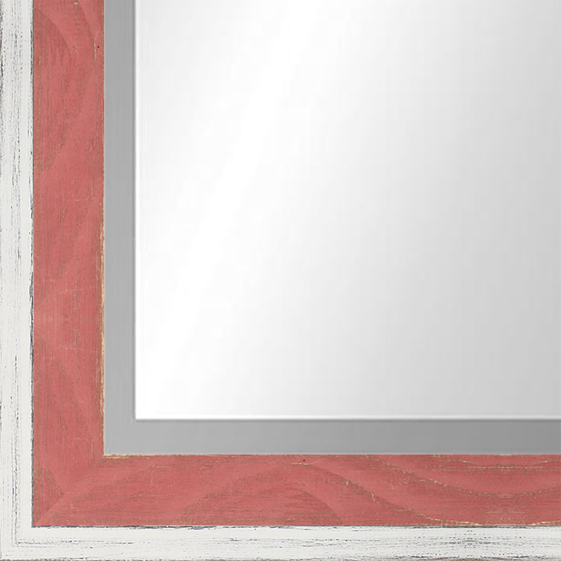 Country Colors II Rectangle Solid Wood Wall Mirror, White/Red, 47.5" x 28.5"