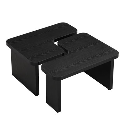 Detachable L-Shape Coffee Table, 48.28*22.92 & 35.43*31.49 Inch Wood Rectangle, Black For Foyer Dining Room North American