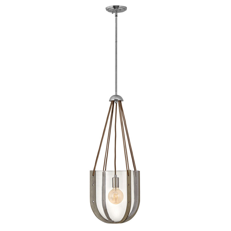 Polished Nickel and Ashwood Teardrop Pendant Light with Clear Glass