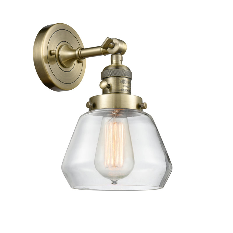 Applique murale à bras 1 lumière Chill, Ampoule incandescente rétro de 60 watts, Transparent, Laiton antique