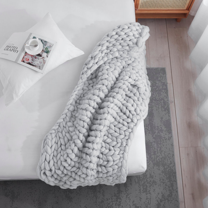 Jeté Boho Chunky Knit, Gris clair