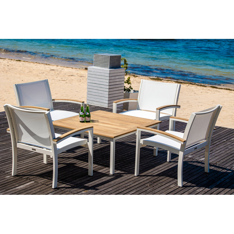 SoHo 42" Square Teak Aluminum Outdoor Coffee Table, Silver